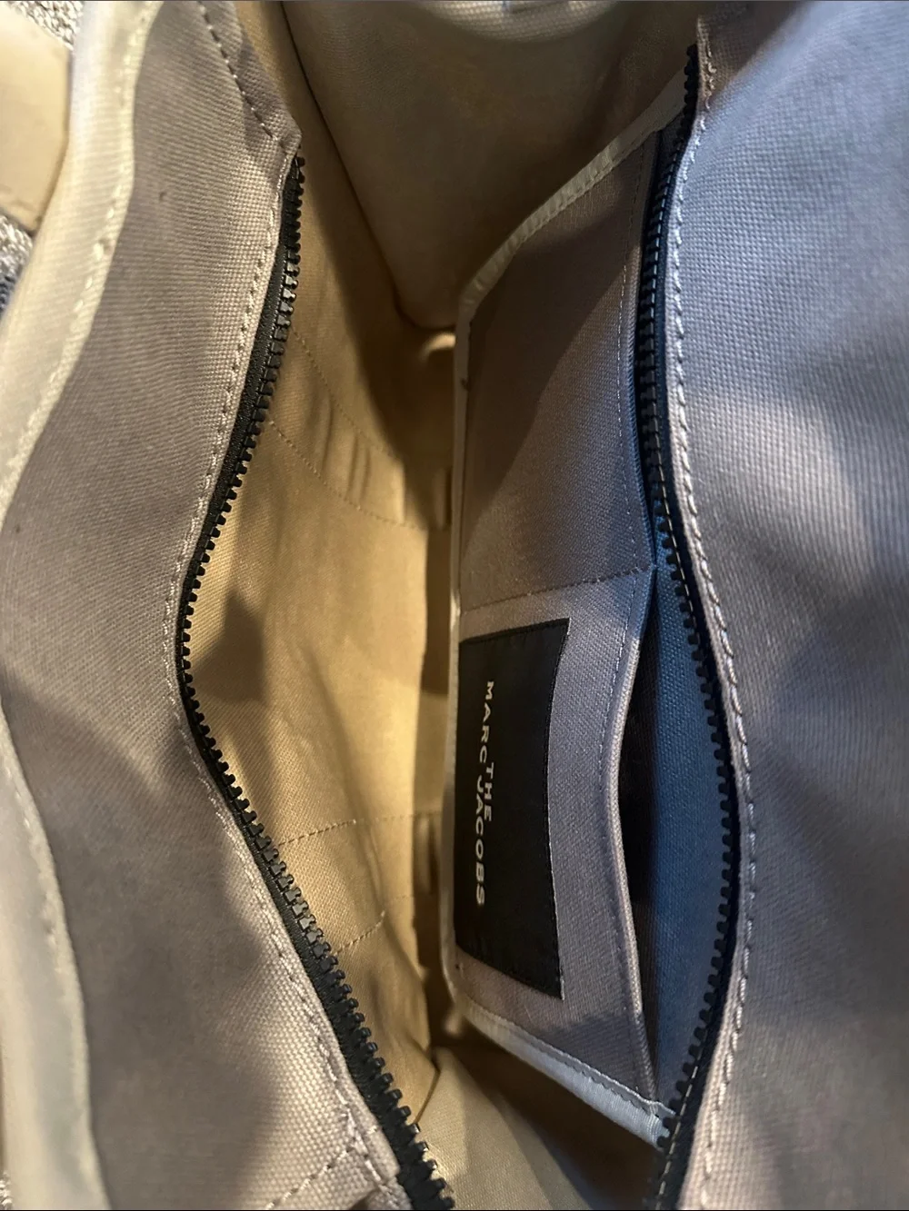 Marc Jacobs Beige Canvas Tote with Black Strap and White Logo